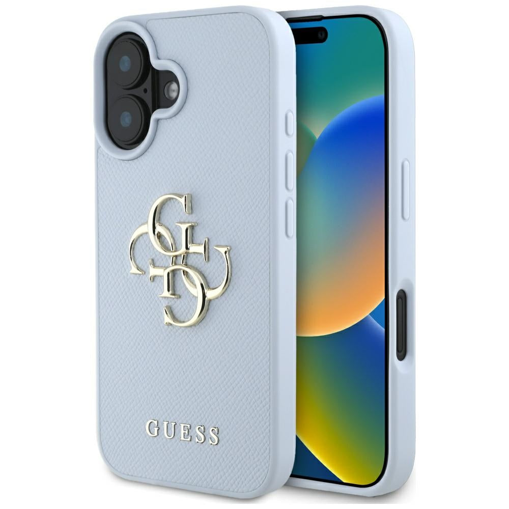 Husa de protectie Guess Hardcase Grained Big 4G Logo Small Classic Logo (GUHCP16SPGT4MBB) compatibil cu iPhone 16, Albastru