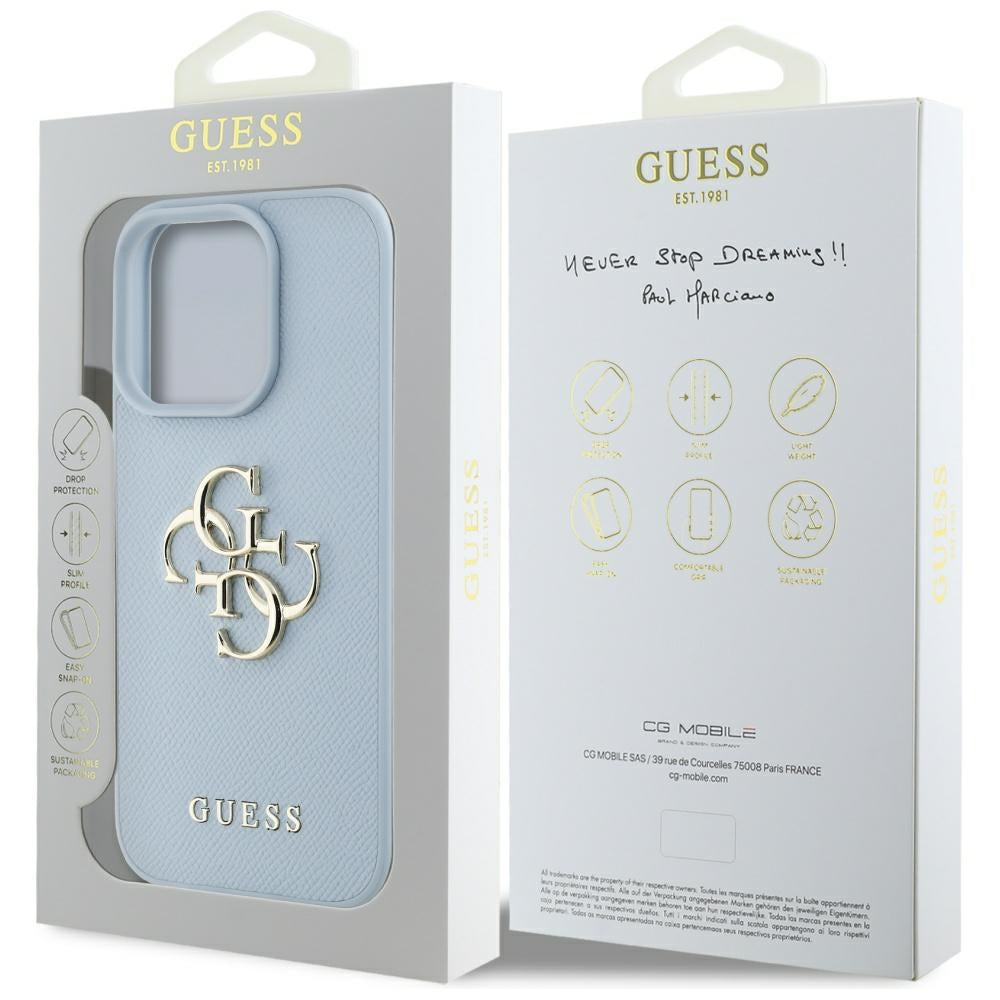Husa de protectie Guess Hardcase Grained Big 4G Logo Small Classic Logo (GUHCP16LPGT4MBB) compatibil cu iPhone 16 Pro, Albastru