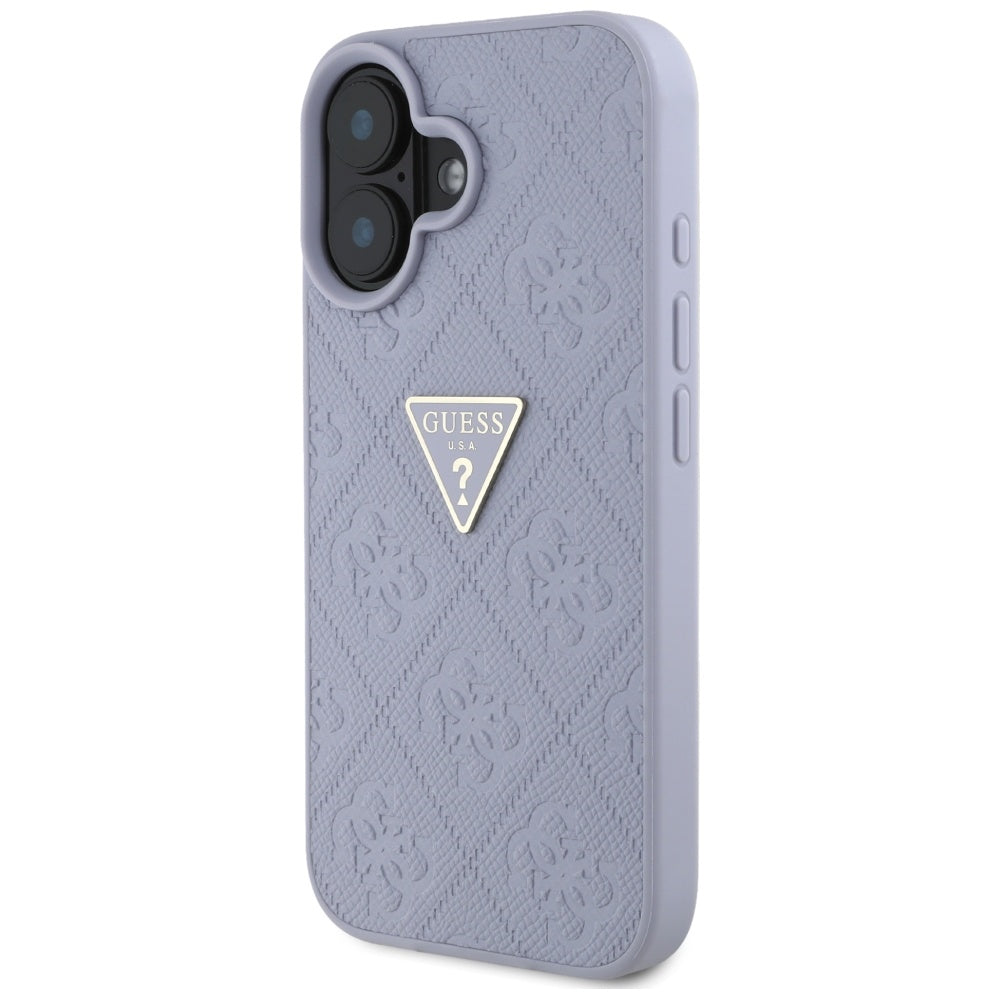 Husa de protectie Guess Leather Hot Stamp 4G Pattern Triangle Metal Logo (GUHCP16SPGP4STRU) compatibil cu iPhone 16, Mov Deschis