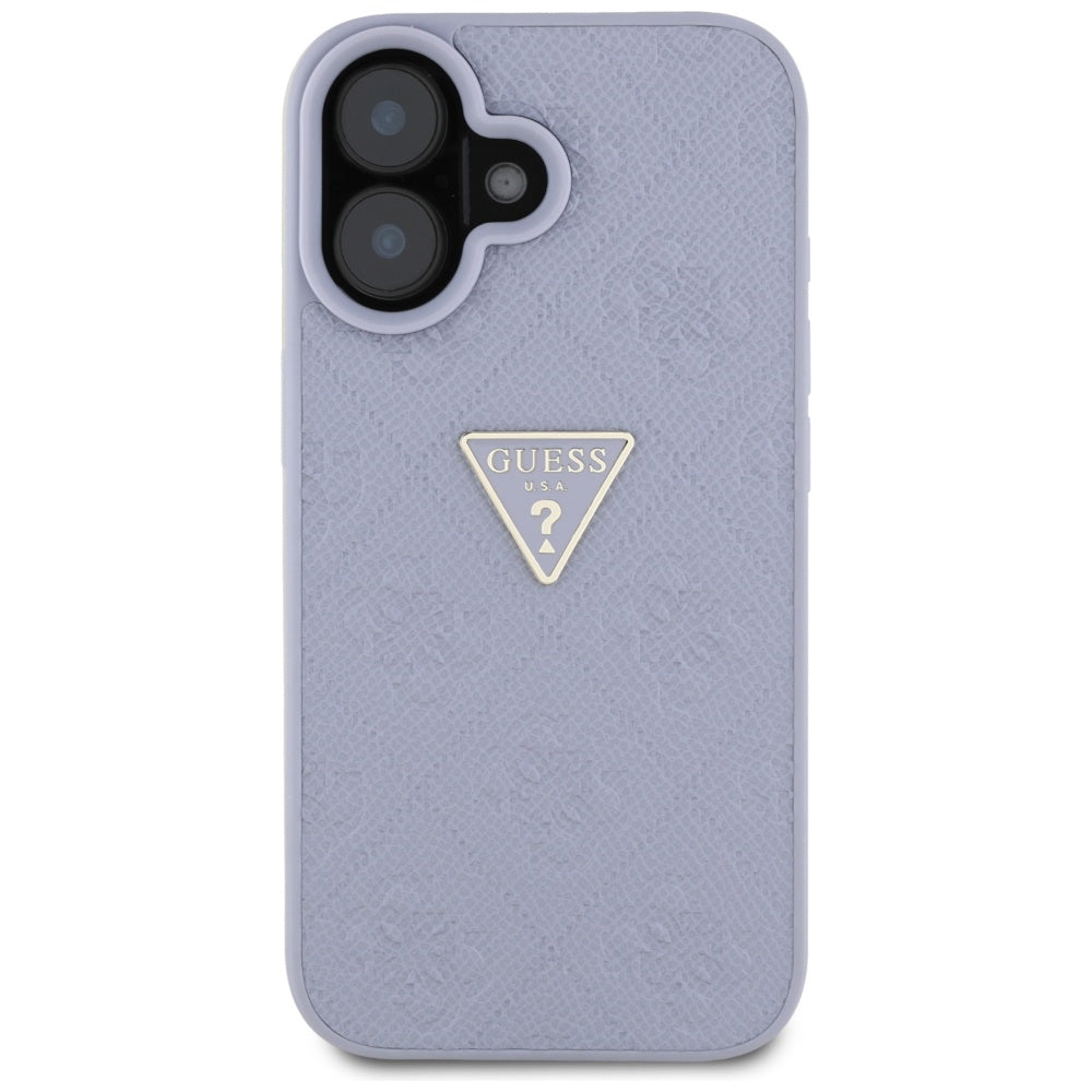 Husa de protectie Guess Leather Hot Stamp 4G Pattern Triangle Metal Logo (GUHCP16SPGP4STRU) compatibil cu iPhone 16, Mov Deschis