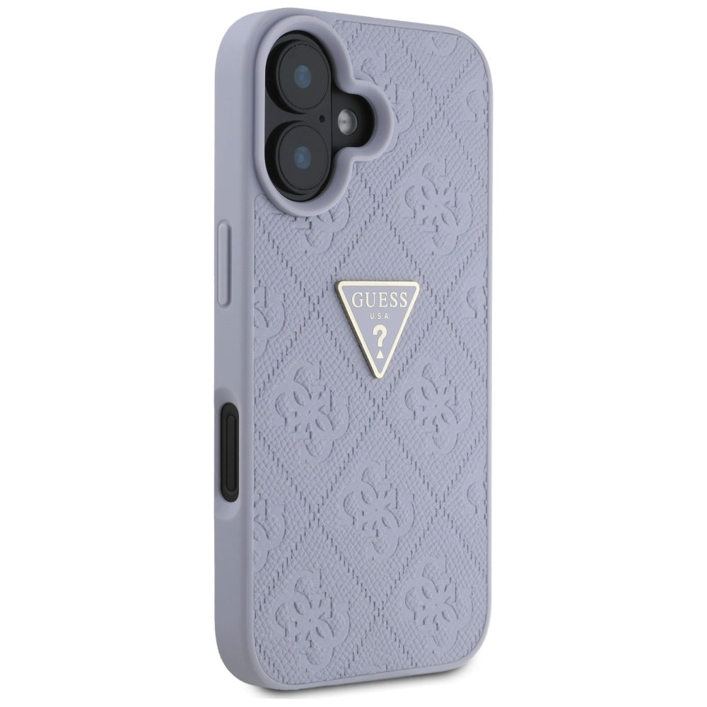 Husa de protectie Guess Leather Hot Stamp 4G Pattern Triangle Metal Logo (GUHCP16SPGP4STRU) compatibil cu iPhone 16, Mov Deschis