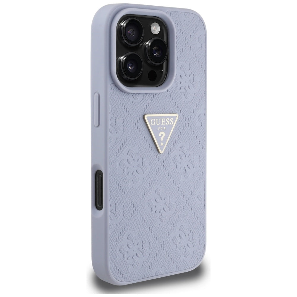 Husa de protectie Guess Leather Hot Stamp 4G Pattern Triangle Metal Logo (GUHCP16XPGP4STRU) compatibil cu iPhone 16 Pro Max, Mov Deschis