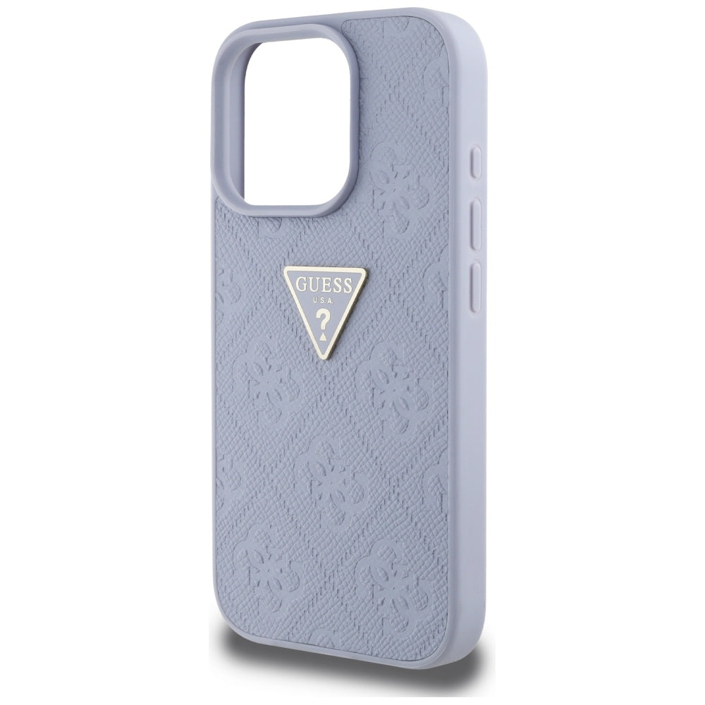 Husa de protectie Guess Leather Hot Stamp 4G Pattern Triangle Metal Logo (GUHCP16XPGP4STRU) compatibil cu iPhone 16 Pro Max, Mov Deschis