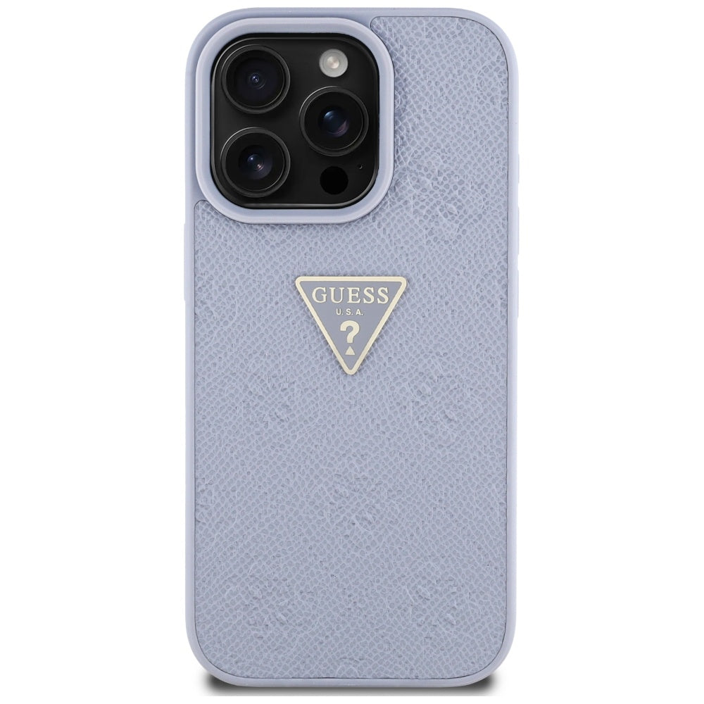 Husa de protectie Guess Leather Hot Stamp 4G Pattern Triangle Metal Logo (GUHCP16XPGP4STRU) compatibil cu iPhone 16 Pro Max, Mov Deschis