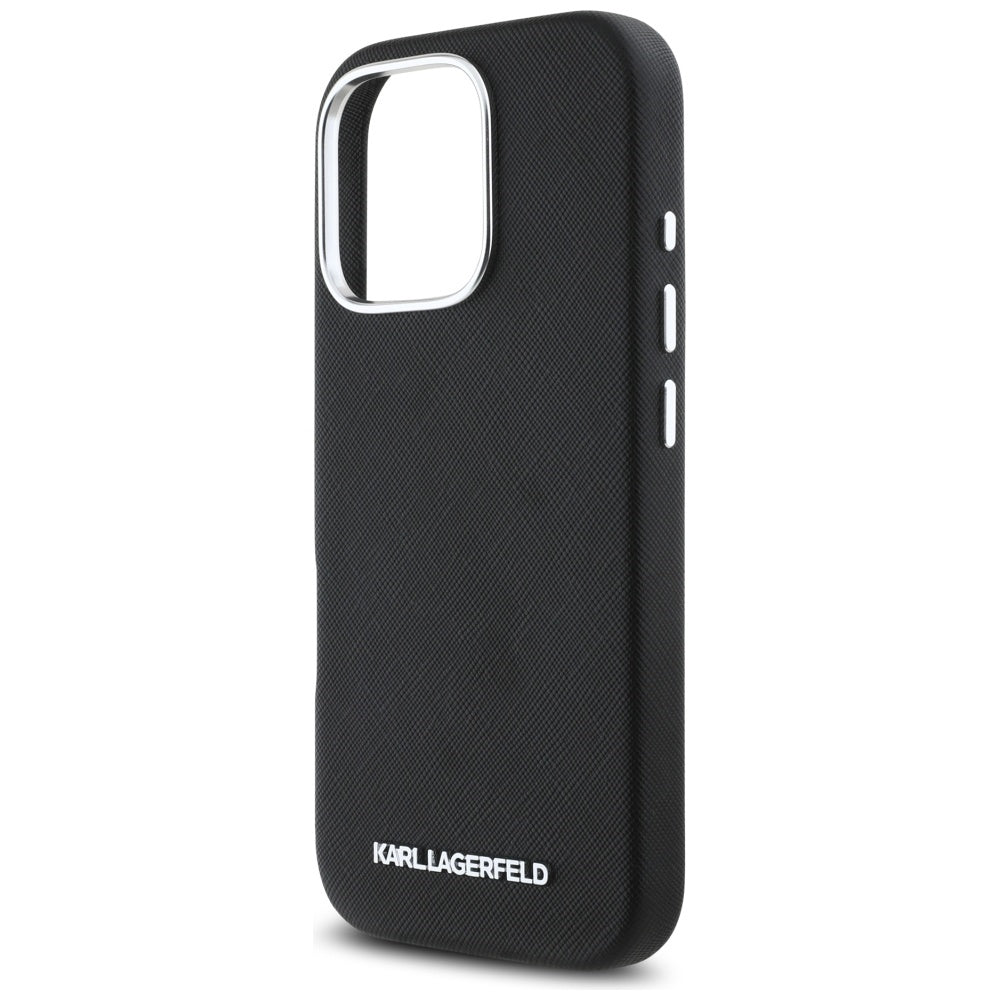 Husa de protectie Karl Lagerfeld Saffiano Full Wrapped Elongated Metal Logo MagSafe (KLHMP16XPSAFWMCK) compatibil cu iPhone 16 Pro Max, Negru