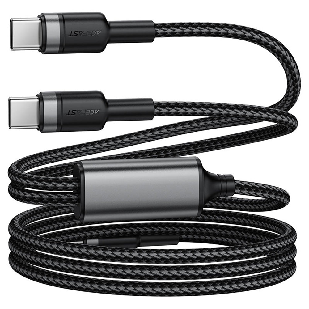 Cablu Acefast 2in1 (C22-02), Fast Charge, Type-C to 2x Type-C, 100W, 5A, Nylon Braid, CE, RoHS, EAC, 1.25m, Negru