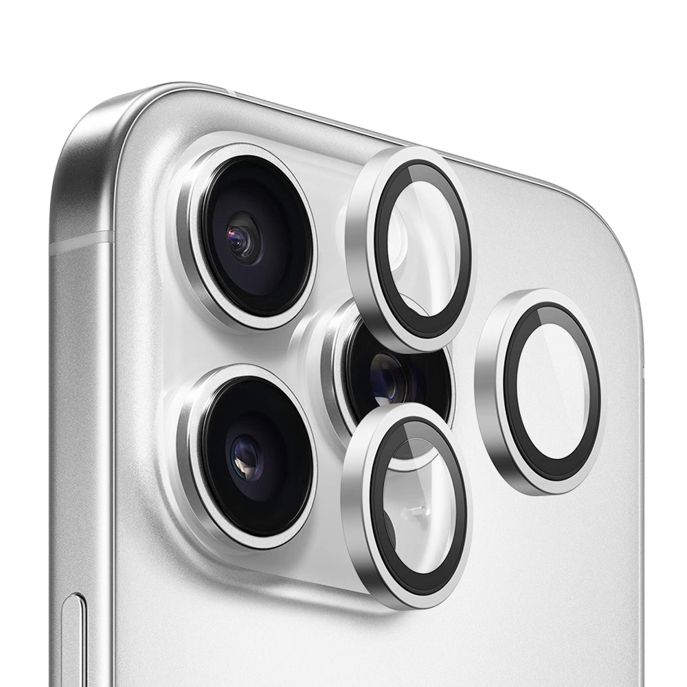 Folie de protectie Blueo Original Metal Frame Lens compatibil cu iPhone 16 Pro / iPhone 16 Pro Max, Argintiu Titanium