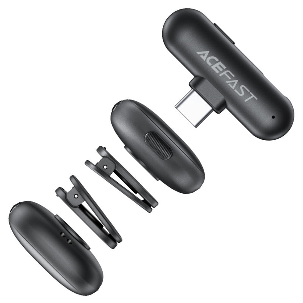 Casti Acefast Wireless Lavalier Microphones (R1), Type-C, 360° Pickup Range, Noise Reduction, 750mAh, Ultra-low Latency, Negru