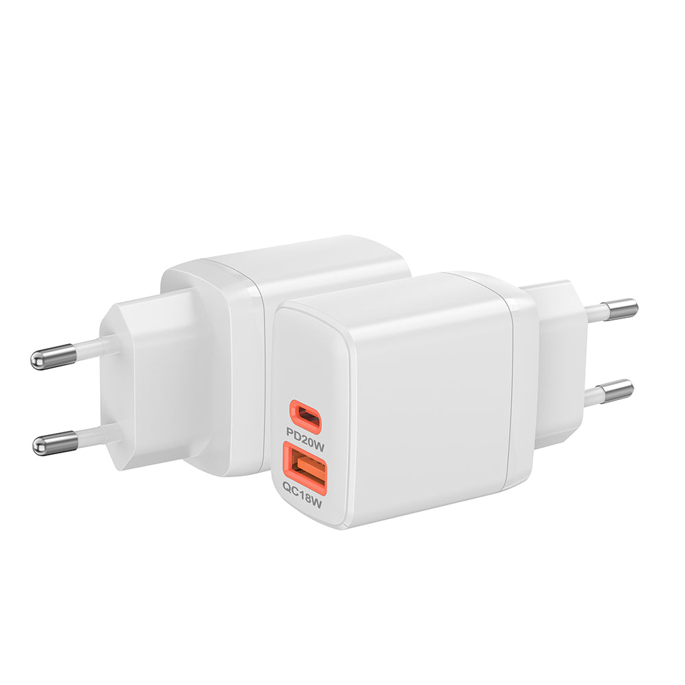 Incarcator Techsuit Duonix20W (CH2), Type-C, USB, Dual Travel Charger 20W, Alb