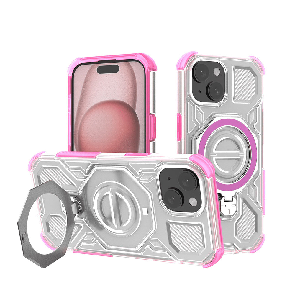 Husa de protectie Techsuit Carbon Shield PRO compatibil cu iPhone 15, Roz Transparent