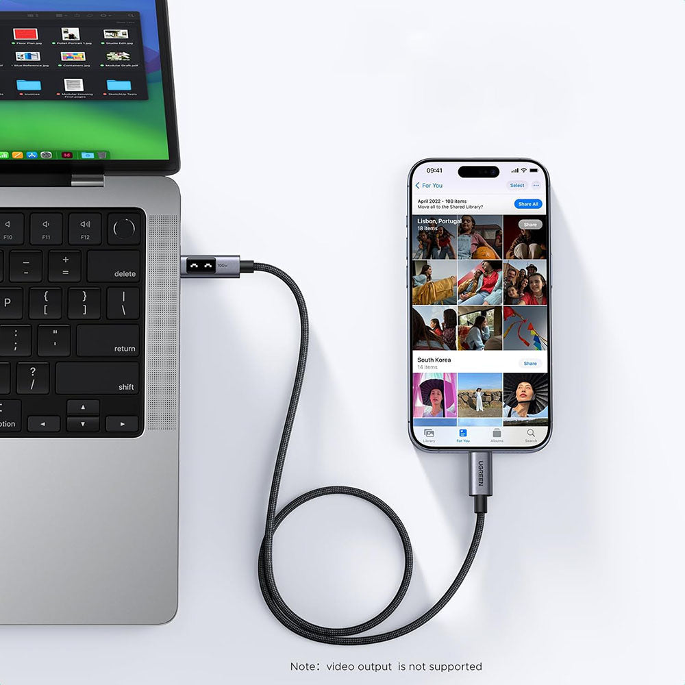 Cablu Ugreen L509 (45612), USB-C to USB-C, 5A, 100W, 0.5m, Nylon, Gri Spatial