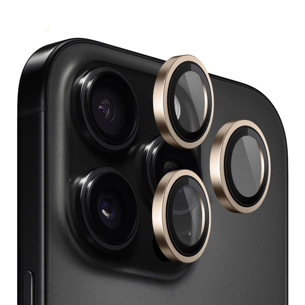 Folie de protectie Blueo Original Metal Frame Lens compatibil cu iPhone 16 Pro / iPhone 16 Pro Max, Auriu En Titanium
