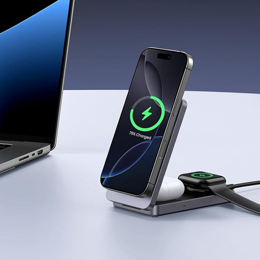Incarcator Ugreen Wireless Charging Station W707 (45025), with Wall Charger, for Apple Watch, iPhone, Airpods, Qi2, 25W, Gri