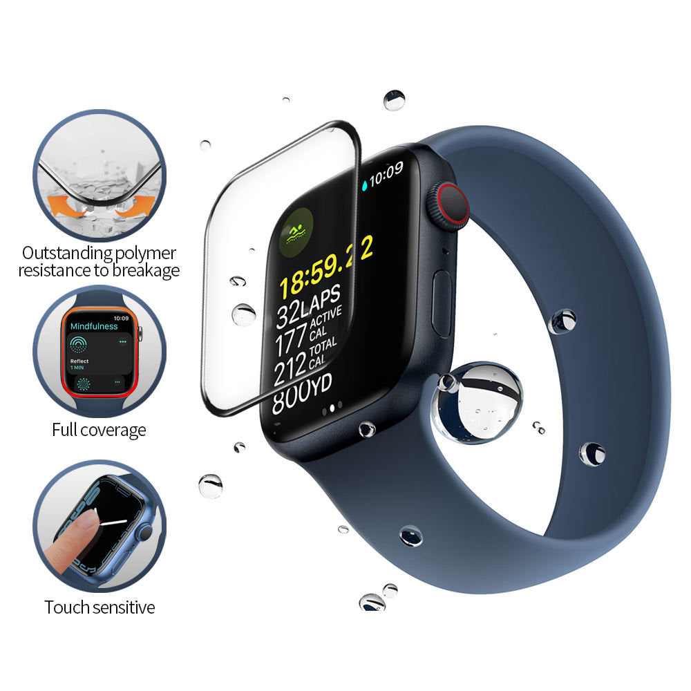 Folie de protectie smartwatch Blueo High Molecule Screen Protector with Dust Removal Locator compatibil cu Apple Watch 4/5/6/SE/SE 2 (40mm), Negru