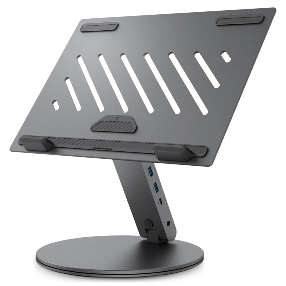 Suport Spigen Laptop LD204H (AMP08885), with Built-in Hub 2x USB, 3x Type-C, HDMI, 360° Rotation, Adjustable, Secure Grip, Argintiu