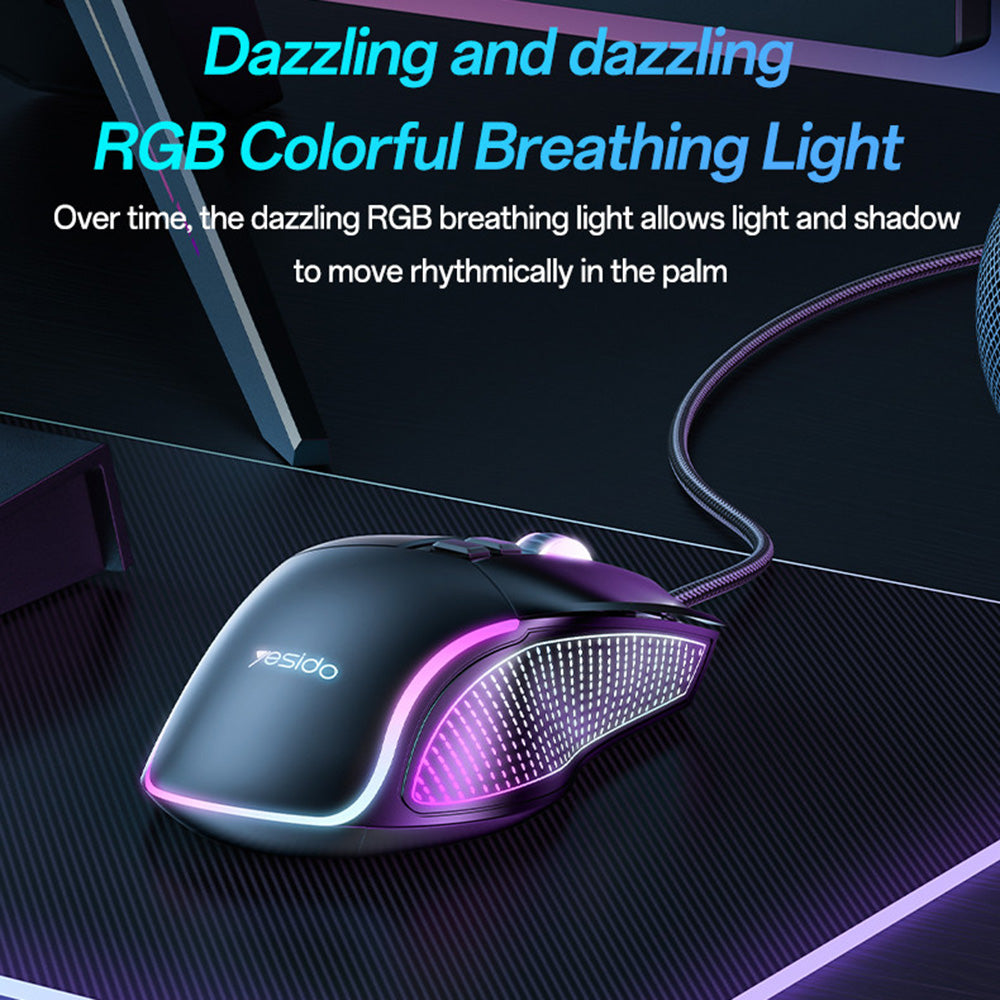 Tastatura/Mouse Yesido Wired Gaming Mouse (KB20), with RGB Light, DPI:1000-7200, USB, Windows/XP/7/8/10/11/MAC 05, 110cm, Negru