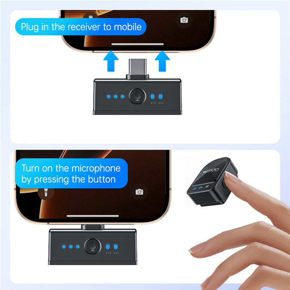 Casti Yesido Lavalier Microphone 2in1 (KR19), Magnetic Button, CD-Quality Audio, 360° Omnidirectional, 600mAh, 2.4GHz, Negru