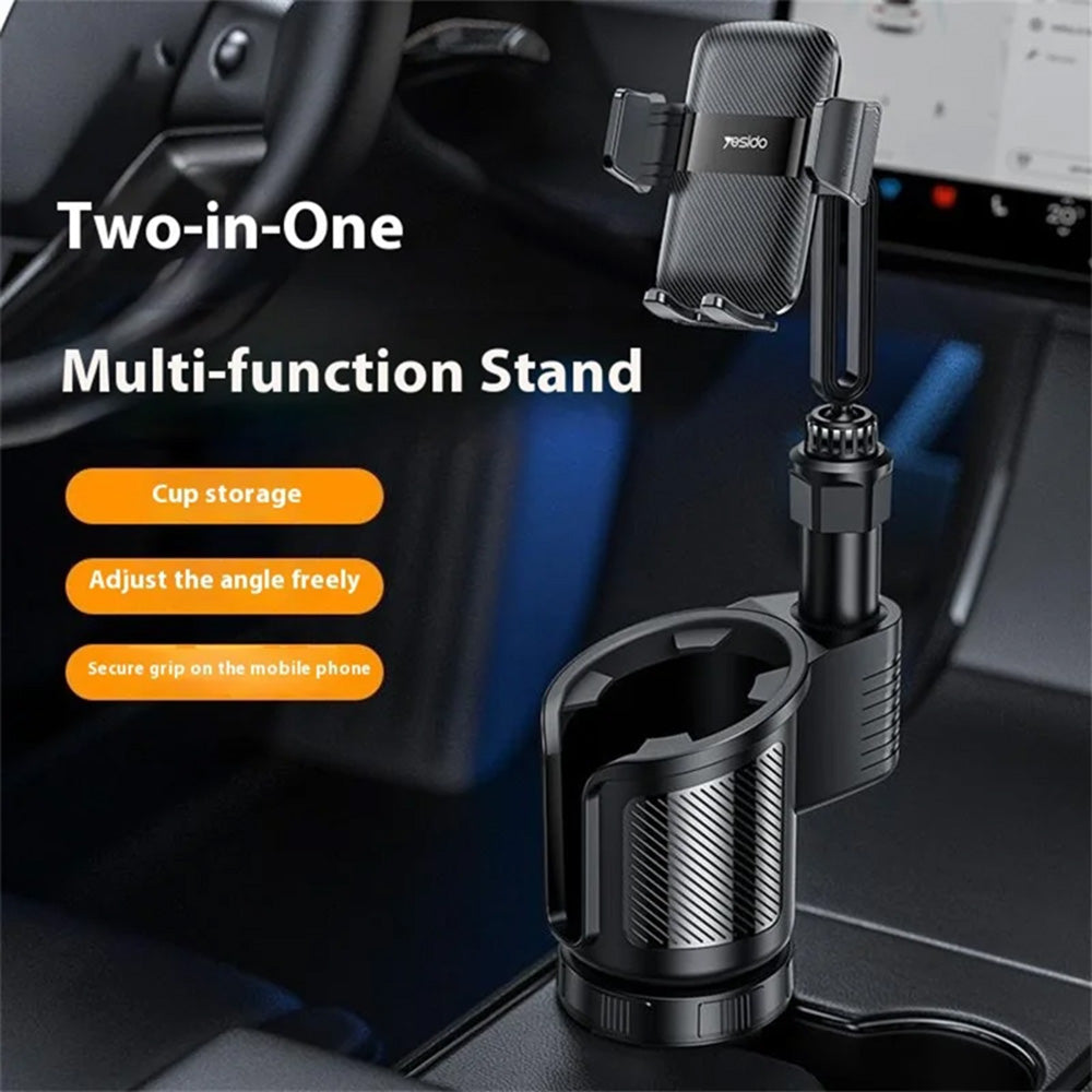 Suport Yesido 2in1 (C273), Cup Storage and Phone Mount, Flexible Viewing Angles, for 4.7 to 7.2inches Phones, Negru