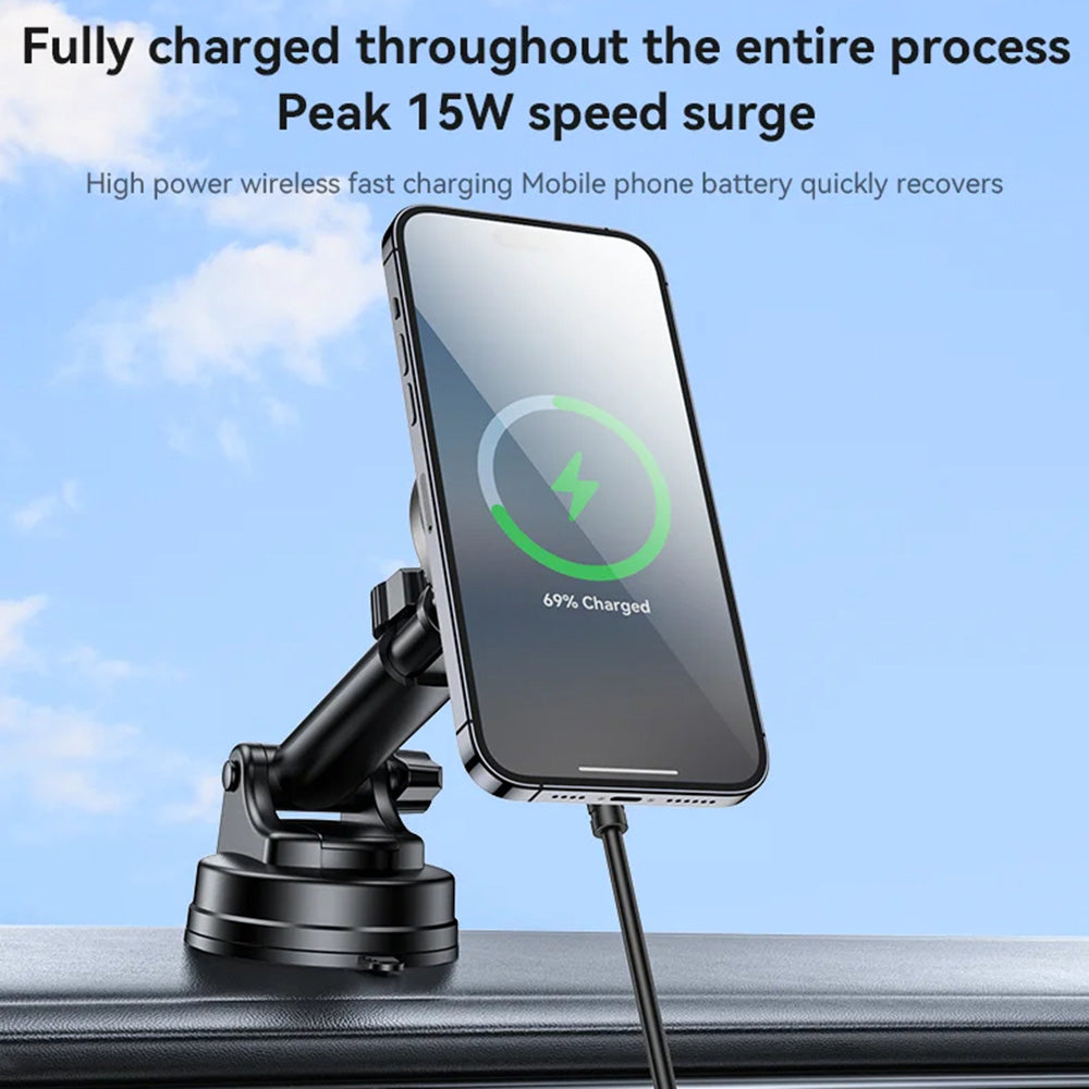 Suport Yesido with Wireless Charging (C315), for Air Outlet/Dashboard, Magnetic, Intelligent Management, 15W, Negru