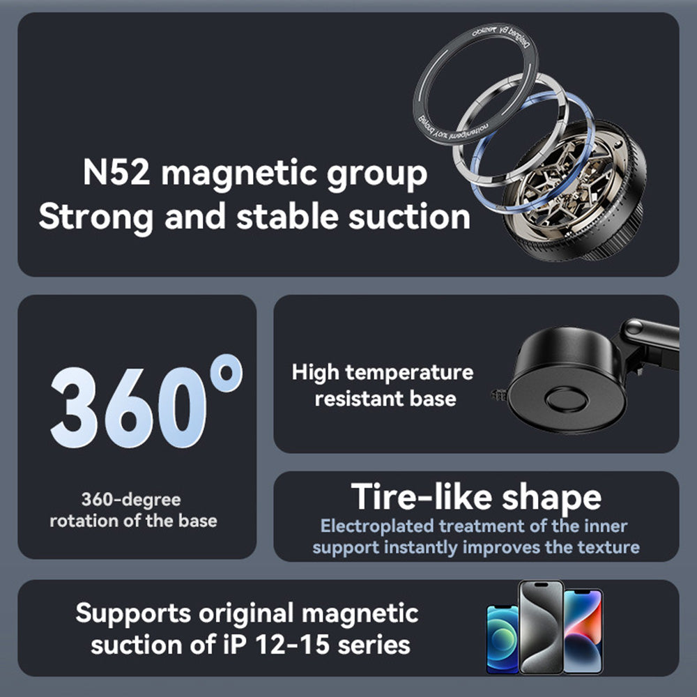 Suport Yesido (C266), Magnetic N52, for Dashboard, 360 Base, Telescopic Clamp Arm, Unique Design, 4.7-7.2 inch, Negru