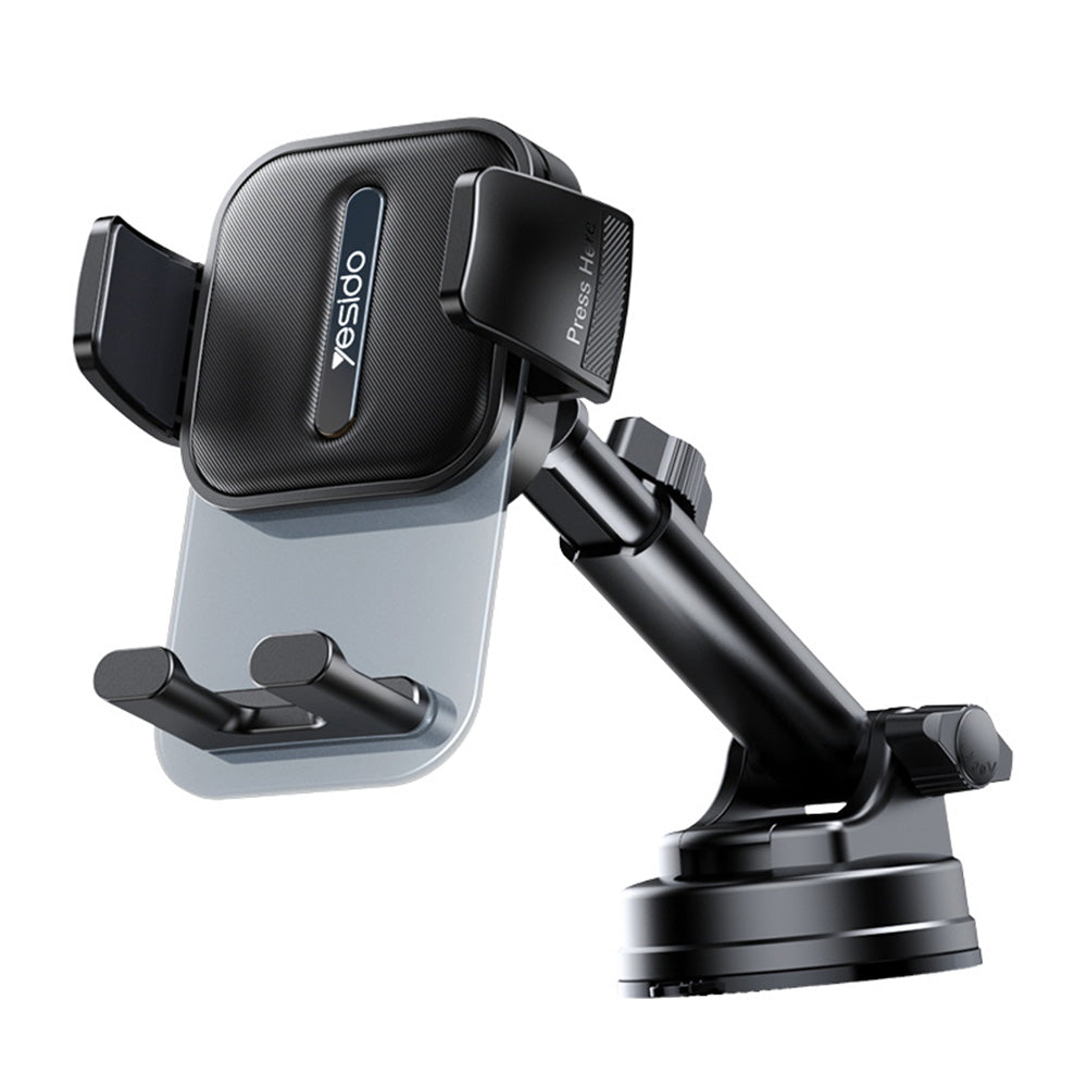 Suport Yesido (C261), for Dashboard/Windshield, 360°, Anti-slip, Transparent Panel, Telescopic Arm, Auto Clip, Negru