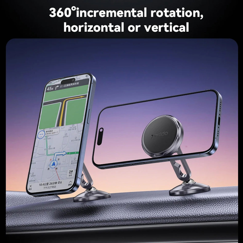 Suport Yesido (C210), Magnetic, for Dashboard, Dual Ball Head, Metal Design, Universal, Negru