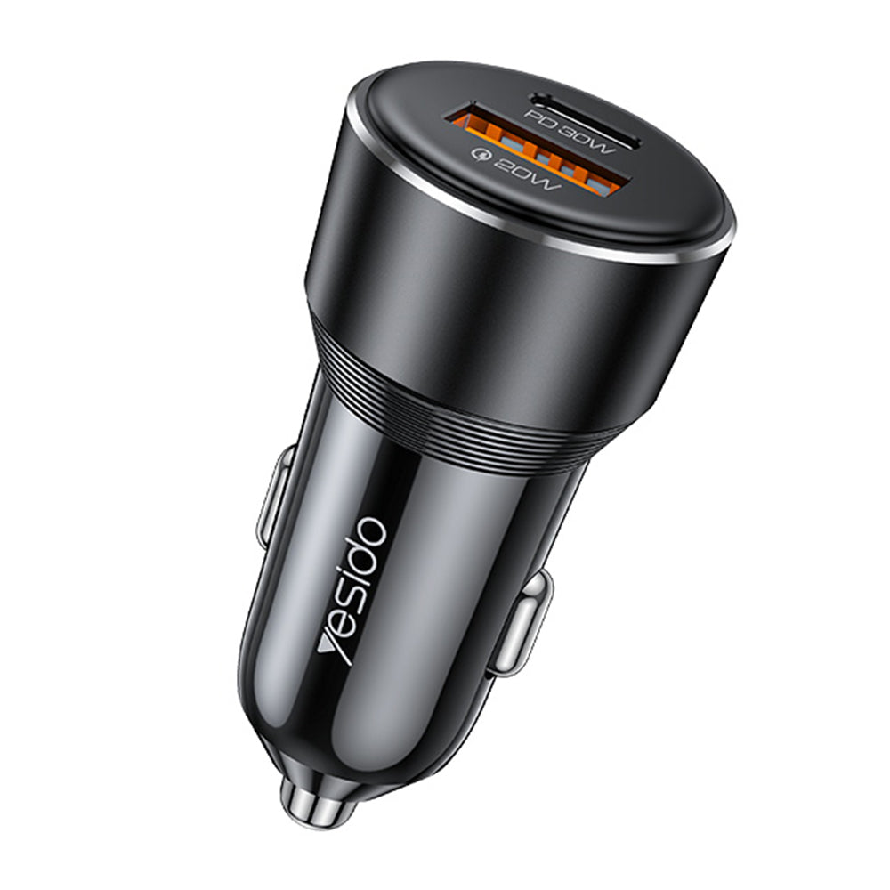 Incarcator Yesido Car (Y64), Dual-Port USB-A + Type-C, 50W, Multi Protection, Fast Charging, Negru