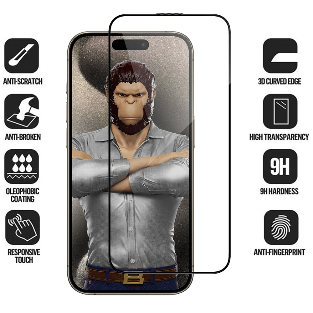 Folie de protectie Blueo 3D HD Full Display Curved Edge HD Glass compatibil cu iPhone 16 Pro Max, Negru