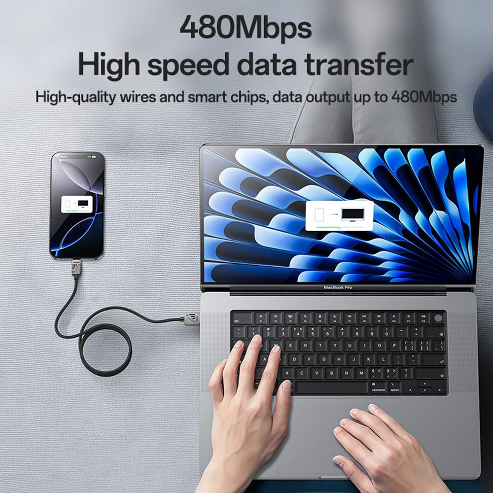 Cablu Yesido (CA135C), USB to Type-C, Fast Charging, QC18W, 3A, 480Mbps, CarPlay Compatible, Zinc Alloy, 1.2m, Negru
