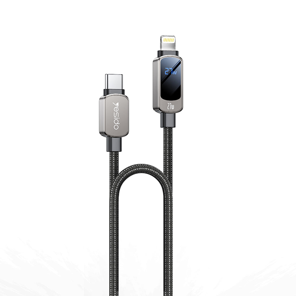Cablu Yesido (CA180), Super Fast Charging, with Digital Display, Type-C to Lightning, 27W, 3A, 480Mbps, 1.2m, Negru