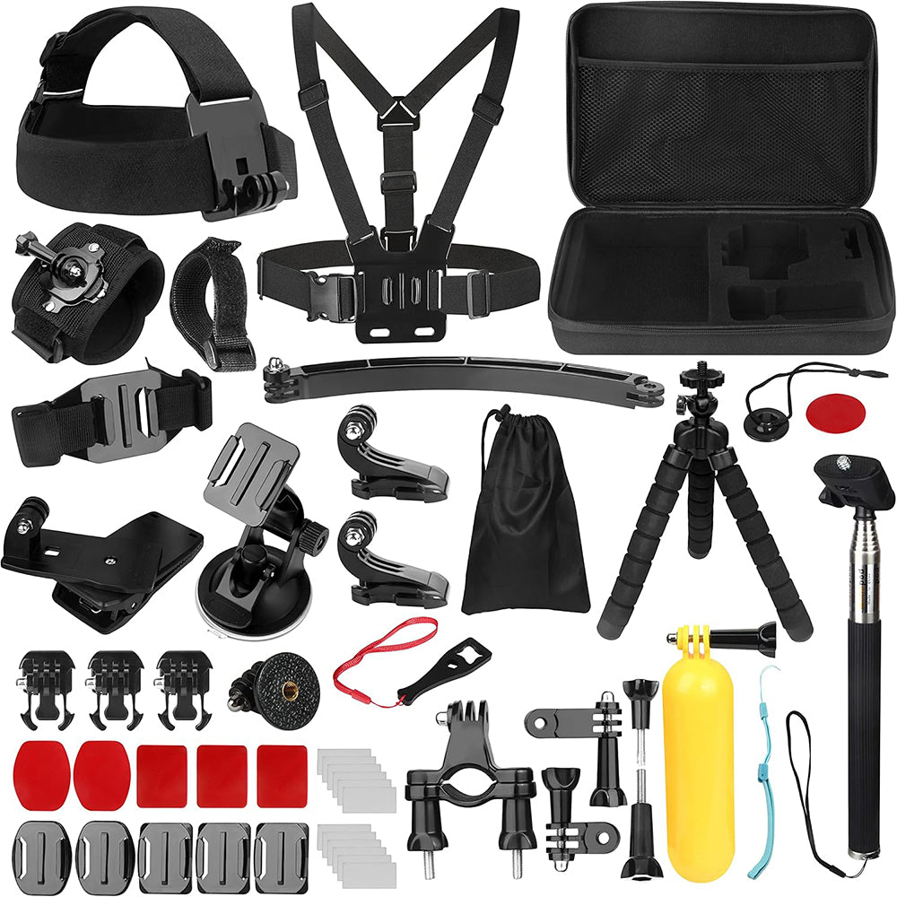 Suport Techsuit Accessory Kit CamQuest 50in1 (SA50), for GoPro Hero, SJCAM, Action Cameras, with Carrying Case, Negru