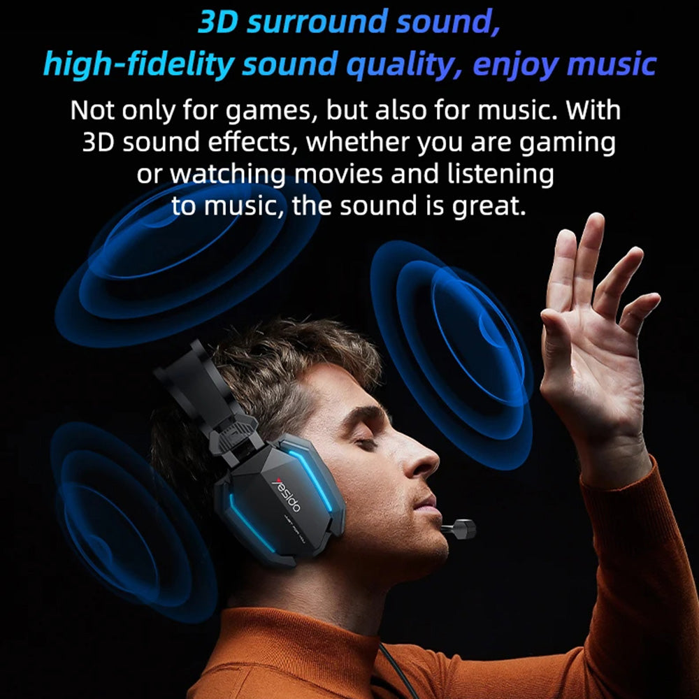 Casti Yesido Wired (EK03), for Gaming, Jack 3.5mm, USB, with Microphone, Lights, 2m, Negru