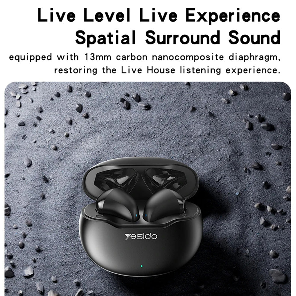Casti Yesido (TWS21), with Bluetooth V5.3, Half-In-ear Design, Touch Control, Noise Cancelling, 320mAh, Negru