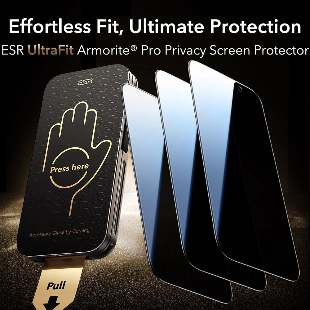 Folie de protectie ESR Corning Gorilla Glass UltraFit Privacy™ (set de 3) compatibil cu iPhone 17 Pro Max, Negru