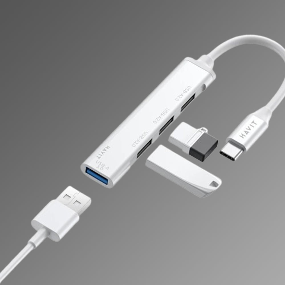 Hub/Dock Havit Docking Station (HB41), USB 3.0, 3x USB 2.0, 11.8cm Cable Length, Aluminium Alloy, Argintiu