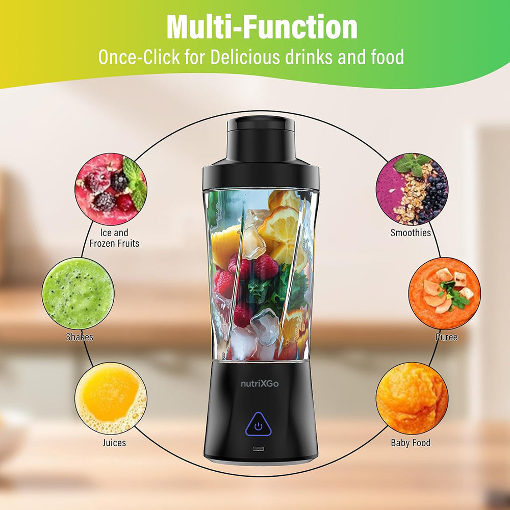 Gadget Techsuit Premium Mini Portable Blender nutriXGo (BP1), with Type-C Cable, Rechargeable, 700ml, 20000rpm, 6000mAh, Negru