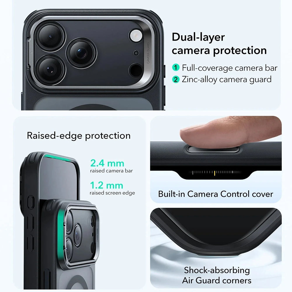 Husa de protectie ESR Classic Hybrid HaloLock Kickstand compatibil cu iPhone 17 Pro, Negru Mat