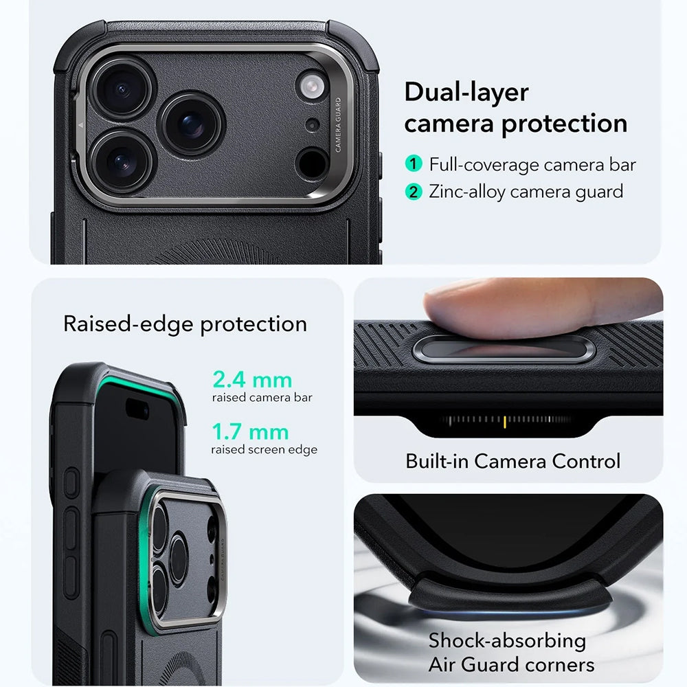 Husa de protectie ESR Cyber Armor Kickstand compatibil cu iPhone 17 Pro Max, Negru