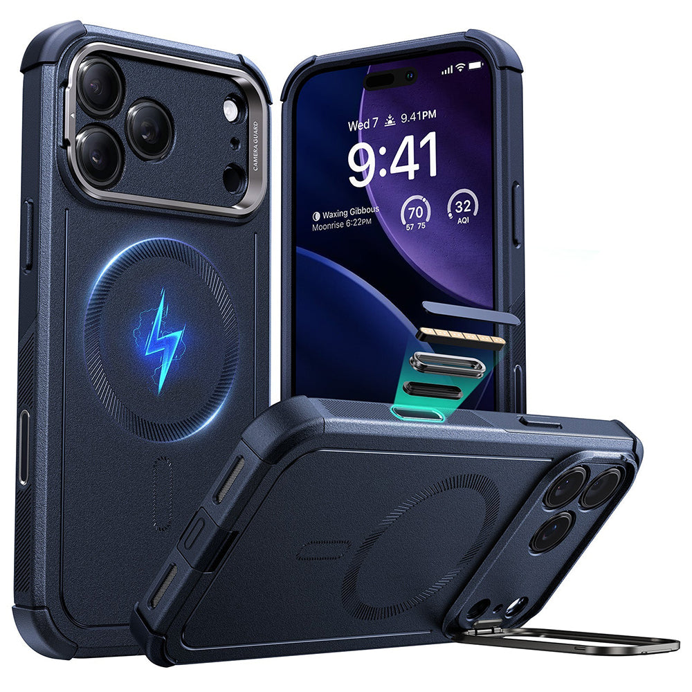 Husa de protectie ESR Cyber Armor Kickstand compatibil cu iPhone 17 Pro, Albastru