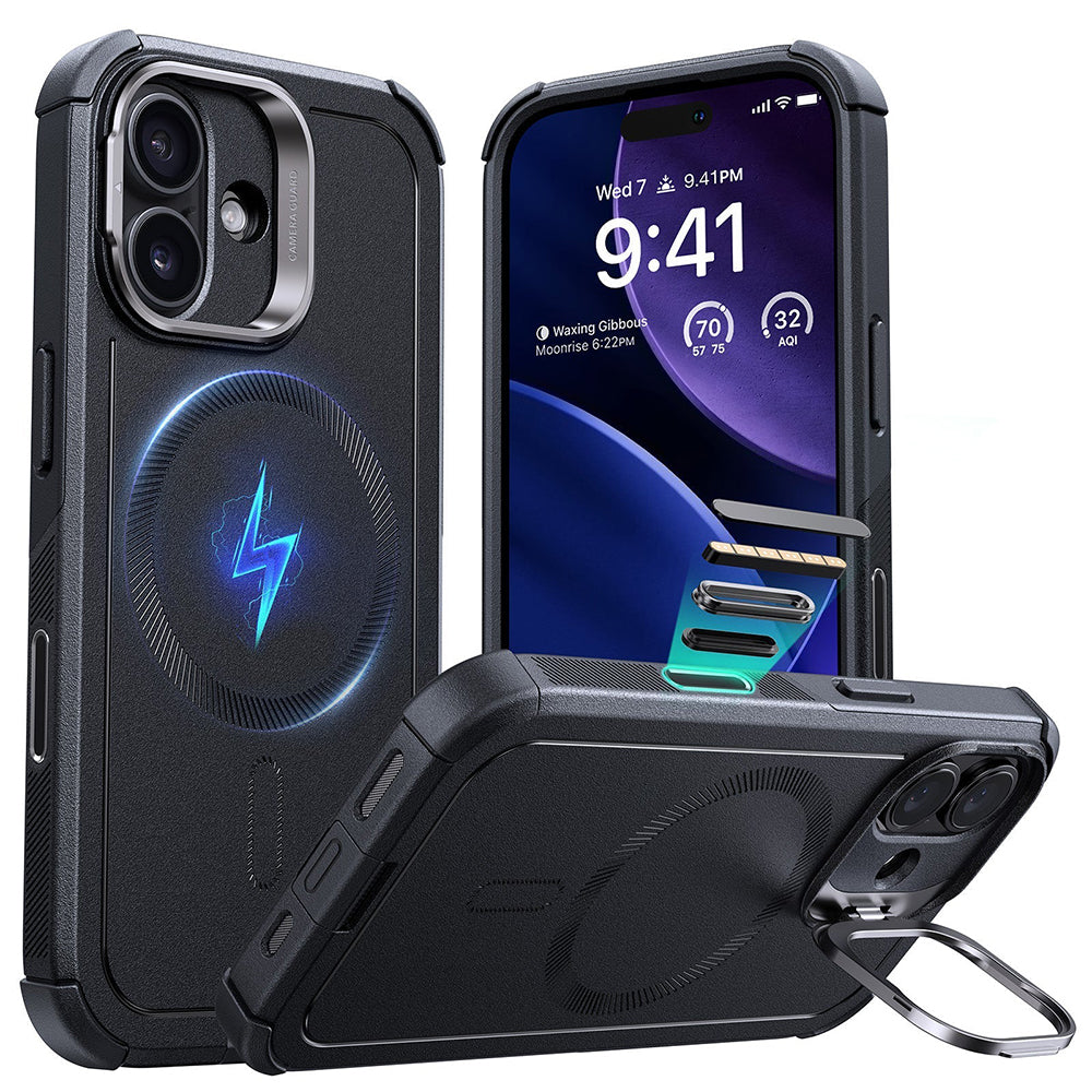 Husa de protectie ESR Cyber Armor Kickstand compatibil cu iPhone 17, Negru