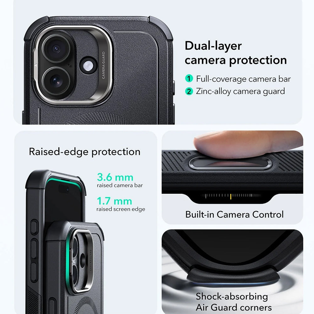 Husa de protectie ESR Cyber Armor Kickstand compatibil cu iPhone 17, Negru