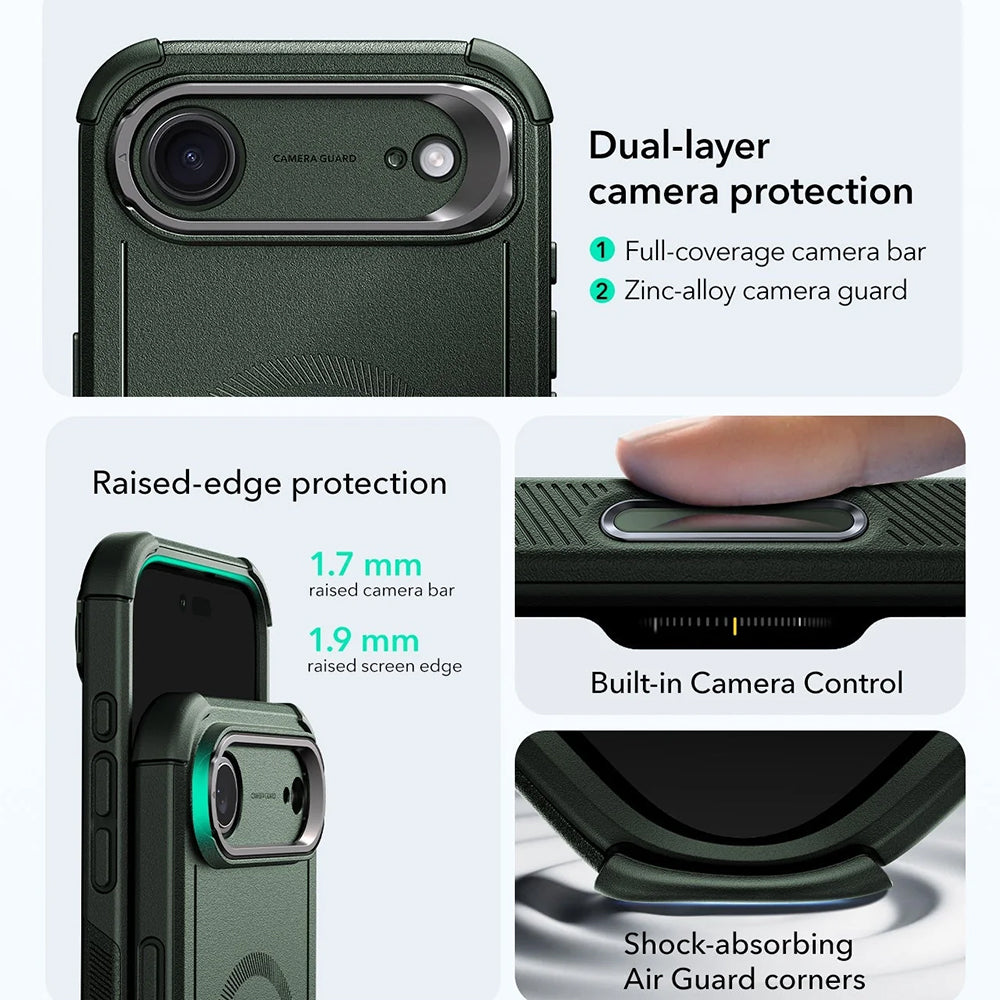 Husa de protectie ESR Cyber Armor Kickstand compatibil cu iPhone 17 Air, Verde