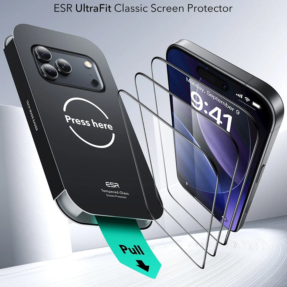 Folie de protectie ESR Tempered Glass UltraFit (set de 3) compatibil cu iPhone 17 Pro Max, Negru