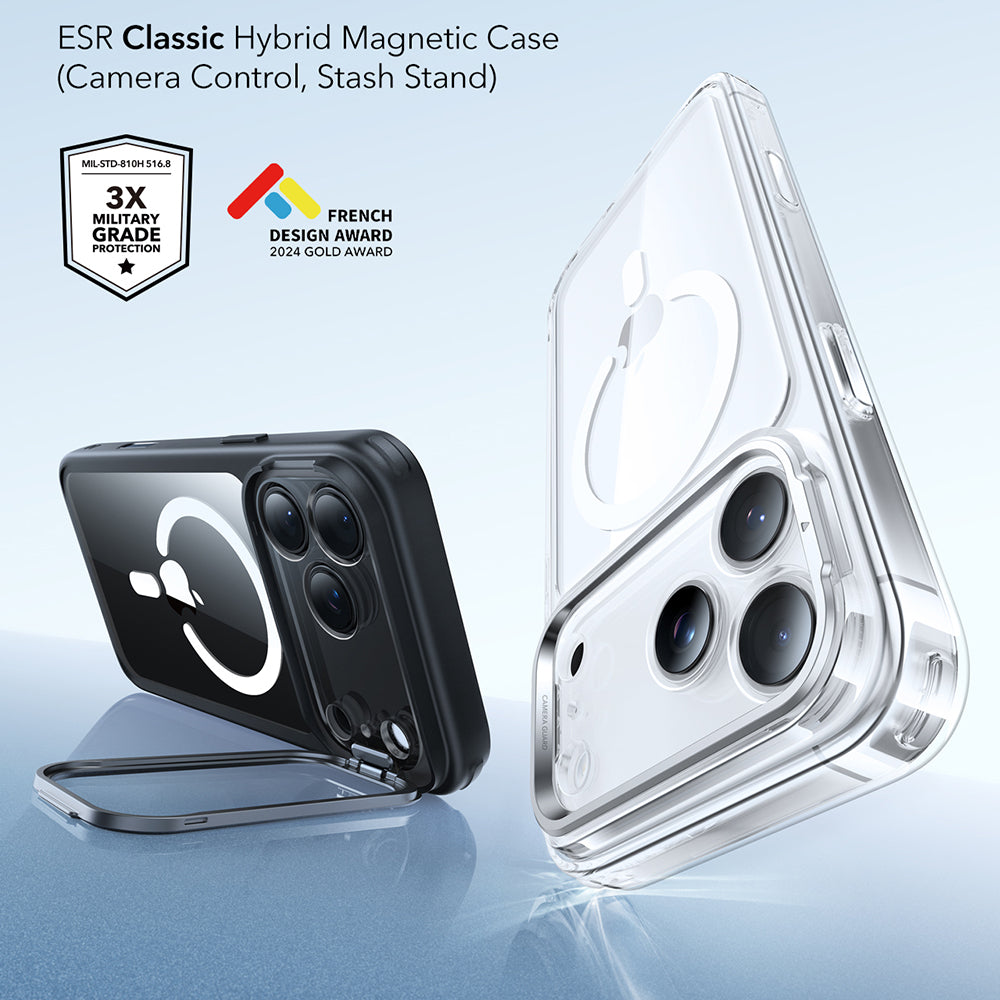 Husa de protectie ESR Classic Hybrid HaloLock Kickstand compatibil cu iPhone 17 Pro Max, Transparent Black