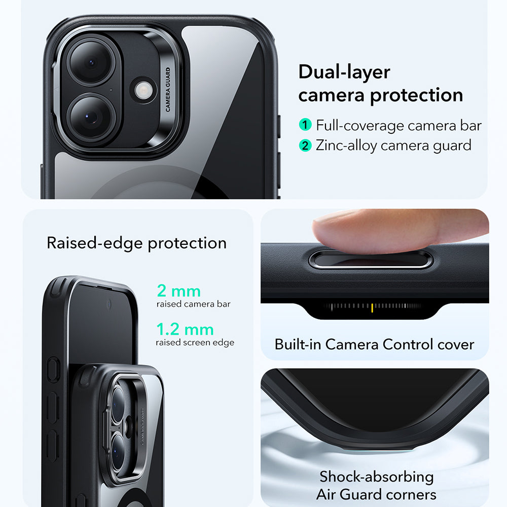 Husa de protectie ESR Classic Hybrid HaloLock Kickstand compatibil cu iPhone 17, Transparent Black