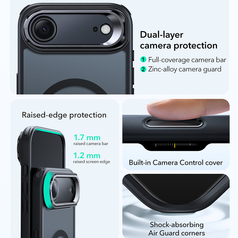 Husa de protectie ESR Classic Hybrid HaloLock Kickstand compatibil cu iPhone 17 Air, Negru Mat