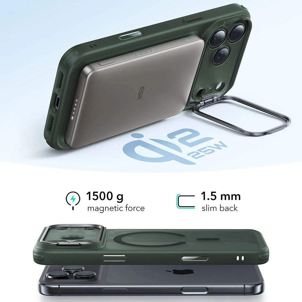 Husa de protectie ESR Classic Hybrid HaloLock Kickstand compatibil cu iPhone 17 Pro Max, Frosted Green