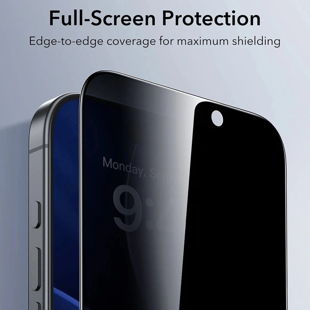 Folie de protectie ESR Privacy Tempered Glass UltraFit (set de 3) compatibil cu iPhone 17 / iPhone 16 Pro, Negru