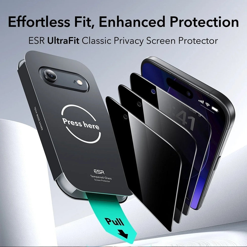 Folie de protectie ESR Privacy Tempered Glass UltraFit (set de 3) compatibil cu iPhone 17 Air, Negru