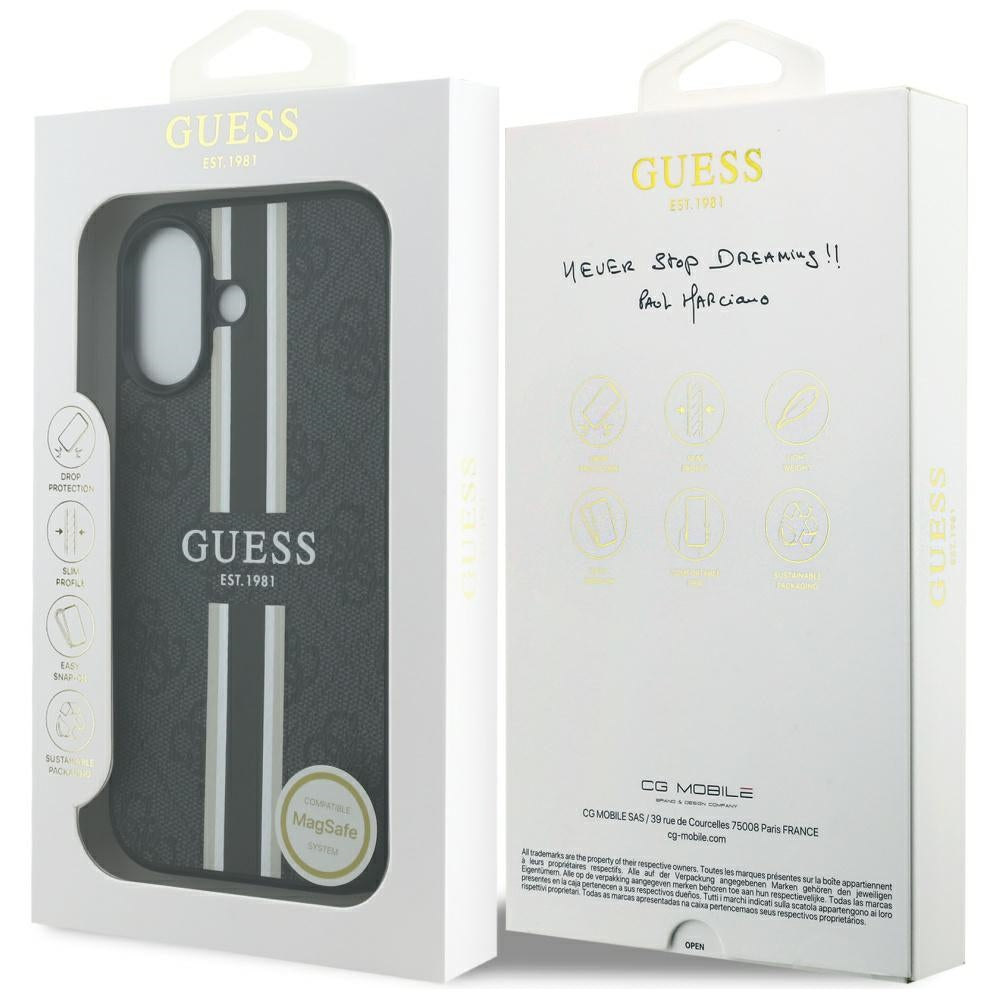 Husa de protectie Guess Hardcase 4G Printed Stripes MagSafe (GUHMP17SP4RPSK) compatibil cu iPhone 17, Negru